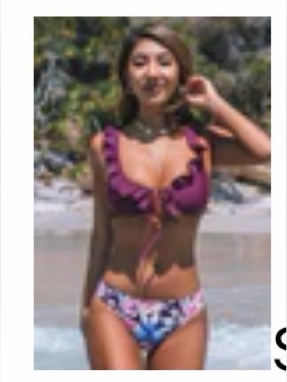 Cupshe - Purple Ruffled Bikini Top with Floral Bottoms
